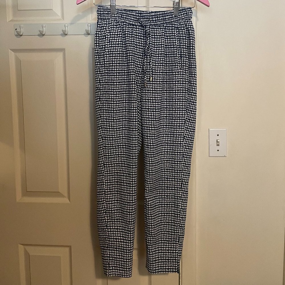 H&M Tapered Leg Pants with Drawstring Waist Blue and White Polka Dot Size 2